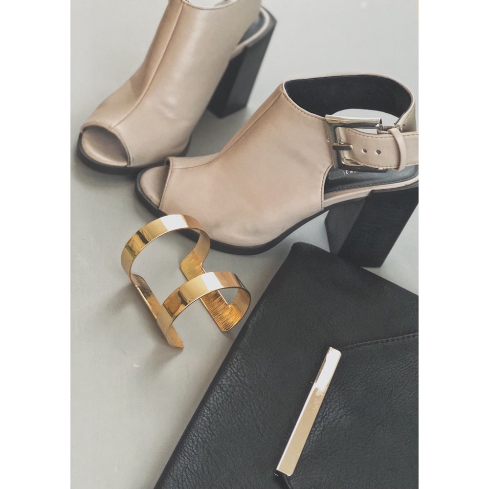 Nude Peep Toe Chunky Heel